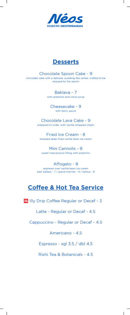 Desserts at Neos